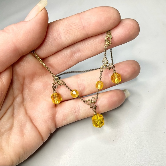 Art Deco Uranium Glass Bows Drops Necklace 20’s/30’s Original Antique - Picture 9 of 10